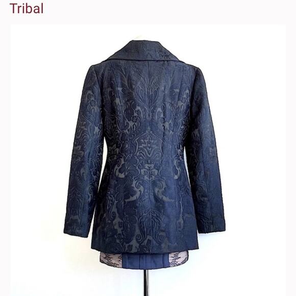 Y2K Blue brocade peacoat retro - Picture 3 of 10